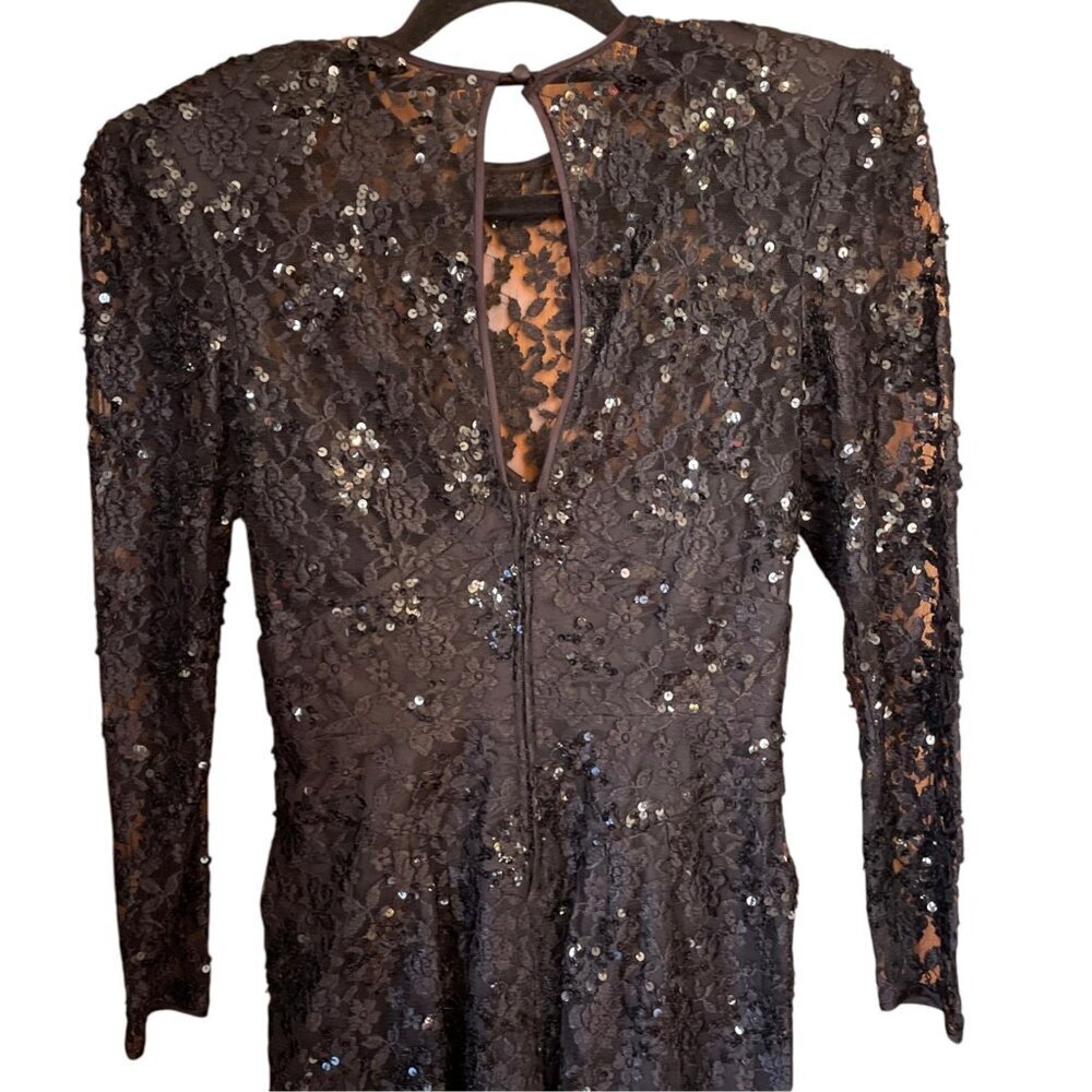 Marie St. Claire Vintage Black Sequin Floral Lace Formal Dress Size 8 Gothic - Picture 3 of 13